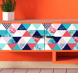 Sticker Pour Meuble Fleurs et Flamands roses en oferta