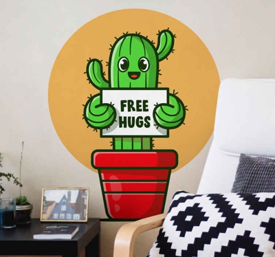 Sticker Mural Fleur Joli cactus avec des câlins gratuits