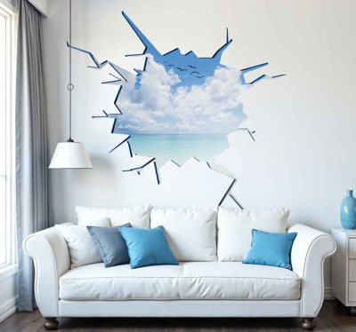 Sticker Trompe l Oeil Trompe l'Oeil Mer et Plage
