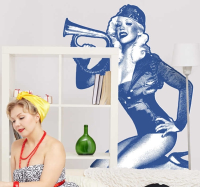 Autocollant mural pinup militaire