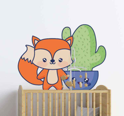 Sticker Mural Dessin Animé cactus et renard precio
