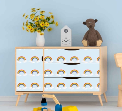Sticker Deco Meuble Joli arc-en-ciel et nuages colorés