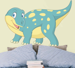 Sticker de Porte Dinosaure souriant bleu et jaune precio