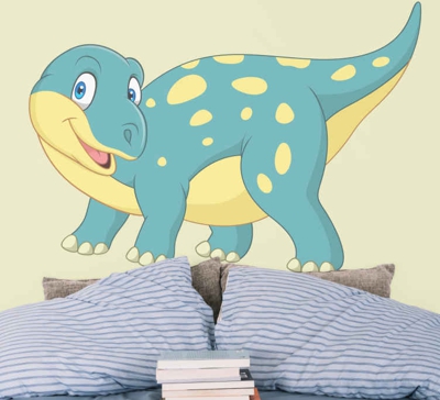 Sticker de Porte Dinosaure souriant bleu et jaune