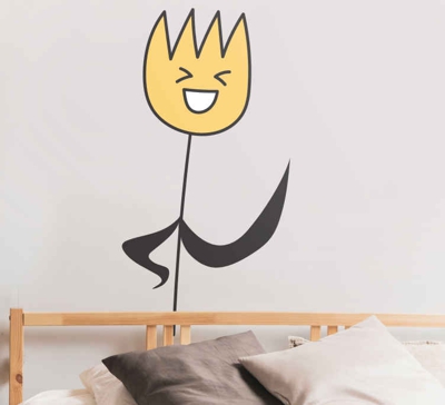 Sticker de Porte Fleur blanche souriante et agitant