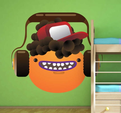 Sticker mural emoticone casque