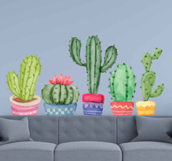 Sticker Mural Cactus dans des pots de fleurs precio
