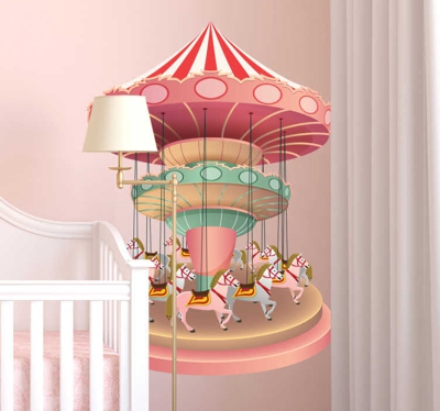 Sticker chambre fille carrousel coloré