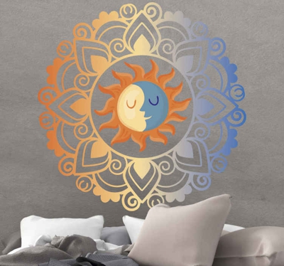stickers voiture fleurs Mandala soleil et lune