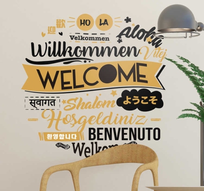 Sticker Mural Entrée Bienvenue Différentes Langues