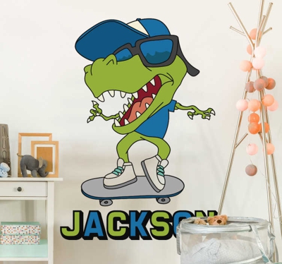 Patin dino avec décoration murale nom