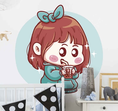 Sticker Mural Illustration Jolie fille anime dans un sweat à capu