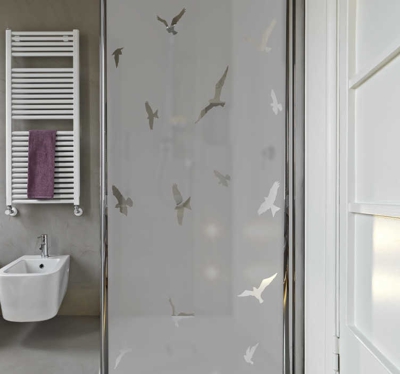 Sticker douche translucide avec oiseaux