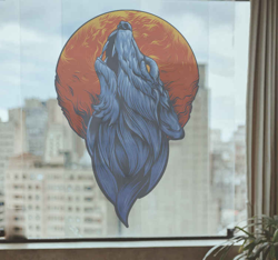 Vitrophanie vitrine Tête de loup bleu características