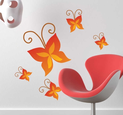 Sticker enfant papillon rouge doré