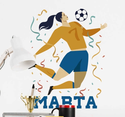 Sticker Joueuse de foot et nom