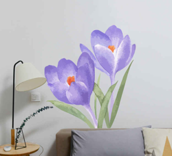 Sticker Mural Fleur Fleurs violettes et vertes en oferta