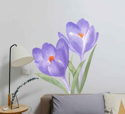 Sticker Mural Fleur Fleurs violettes et vertes