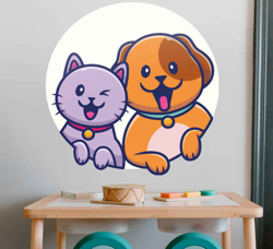 Sticker chat Dessin animé mignon ami chien et chat en oferta