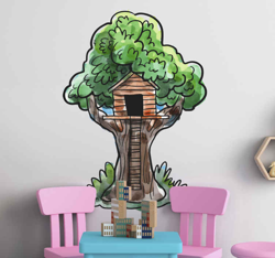 Sticker Mural Arbre Cabane dans les arbres aquarelle precio