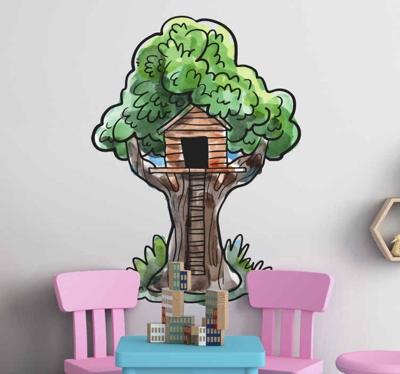 Sticker Mural Arbre Cabane dans les arbres aquarelle