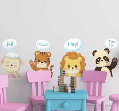 Sticker Mural Chambre Enfant Animaux doux avec des textes