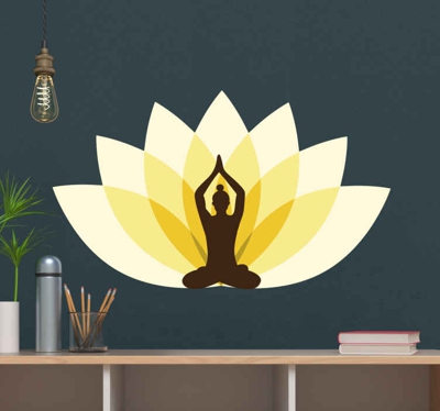 Sticker Mural Fleur Fleur de lotus avec femme pratiquant le yoga