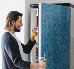 Sticker frigo bleu adhesif deco paisley características