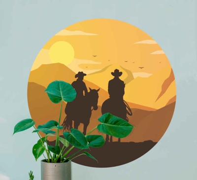 Sticker mural nature Silhouette de montagne avec des chevaux