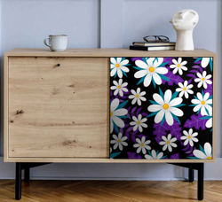 Sticker Deco Meuble Fleurs sur fond noir en oferta