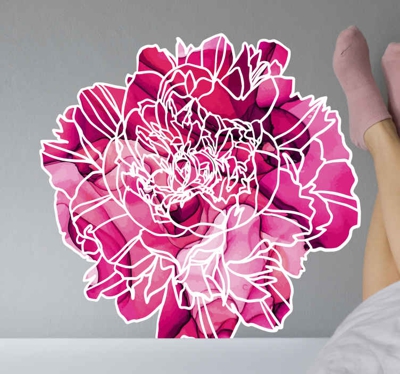 Sticker Mural Fleur Pivoine rose vif