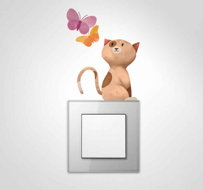 Commutateur autocollant chat et papillons