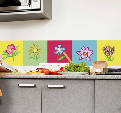 Autocollant Carrelage Fleurs