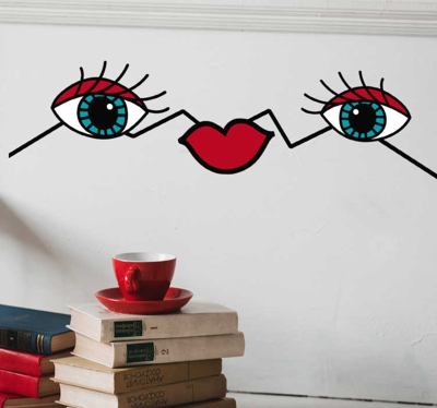 Sticker yeux et bouche abstrait