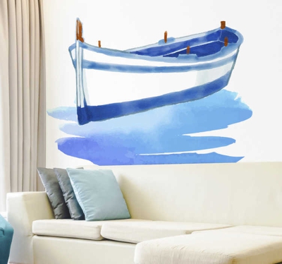 Sticker Mural Barque couleurs pastels