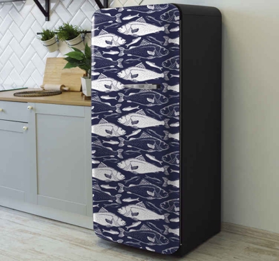 Sticker pour Frigo Poissons en noir et blanc