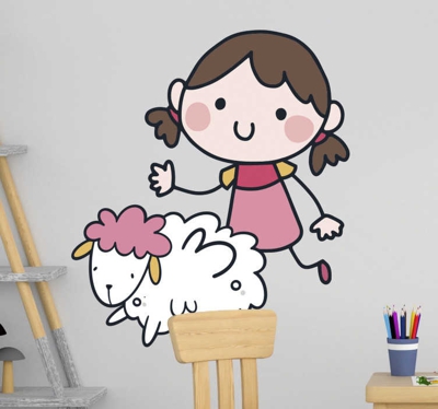 Sticker Petite fille et mouton