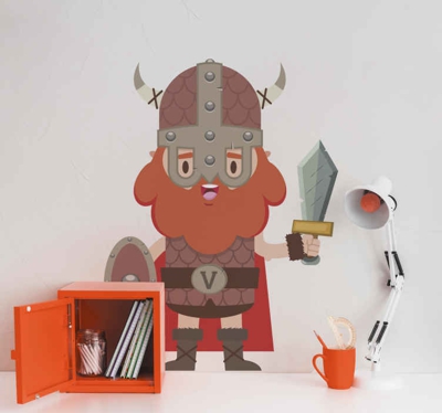Autocollant Personnage Lance de barbe orange viking