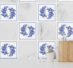 Autocollant Carrelage Ornement de horezu blanc et bleu características