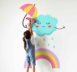 Sticker Mural Dessin Animé Nuage souriant qui pleut precio