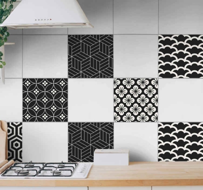 Autocollant Carrelage sticker de fleurs grises et blanches
