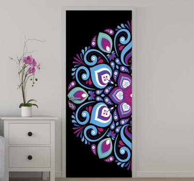 Sticker de porte mandala ton bleu