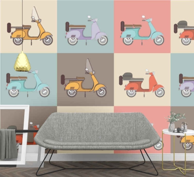 Papier peint mural moto Modèle de vélo coloré vintage