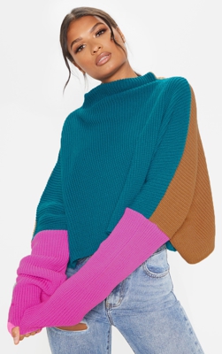 Pull oversize bleu sarcelle style colourblock, Bleu sarcelle