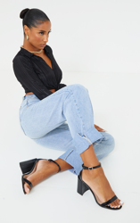 Sandales à talons blocs en similicuir noir effet croco, Noir características