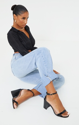 Sandales à talons blocs en similicuir noir effet croco, Noir