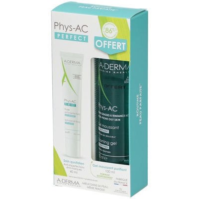 A-Derma Coffret Phys-Ac Perfect Fluide anti-imperfections + Gel moussant purifiant