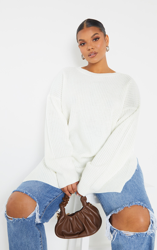 PLT Plus - Pull crème à col rond fendu sur les côtés, Crème precio