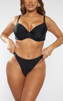 Bas de maillot de bain échancré taille haute noir, Noir