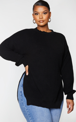 PLT Plus - Pull noir à col rond fendu sur les côtés, Noir características